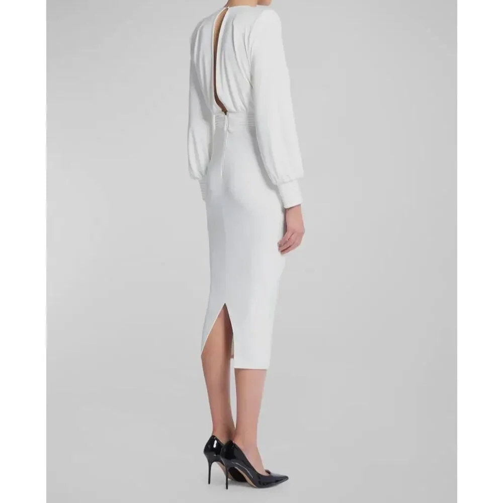 $575 Zhivago Women's White Satin Panel Lover-Man Bodycon Dress Size 2 - Picture 3 of 5
